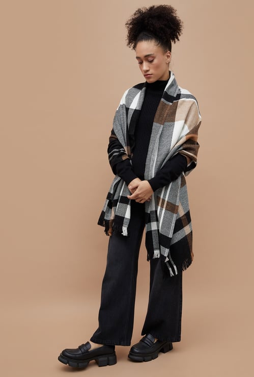 GINGER Checked Frayed Detail Stole