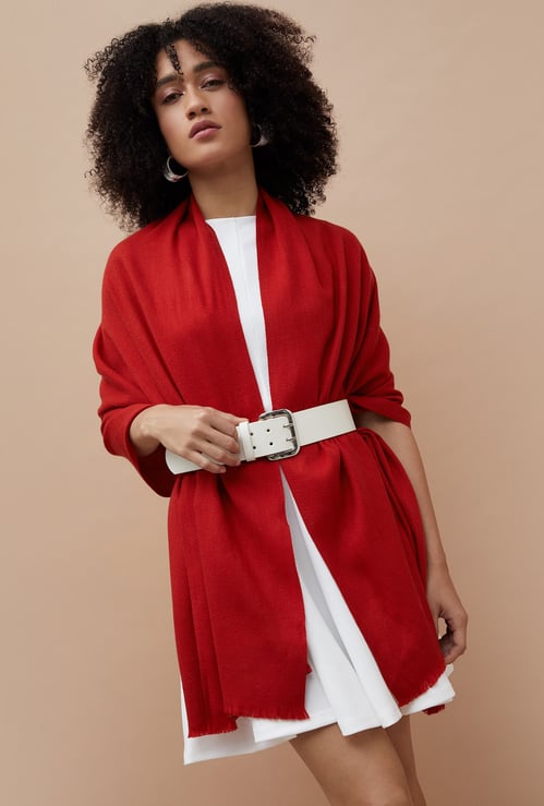 GINGER Knit Stole with Fringe Hem
