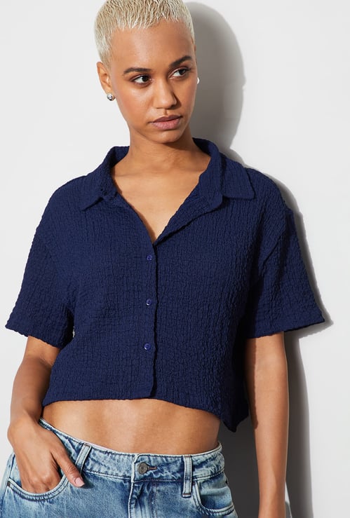 GINGER Textured Crop Shirt
