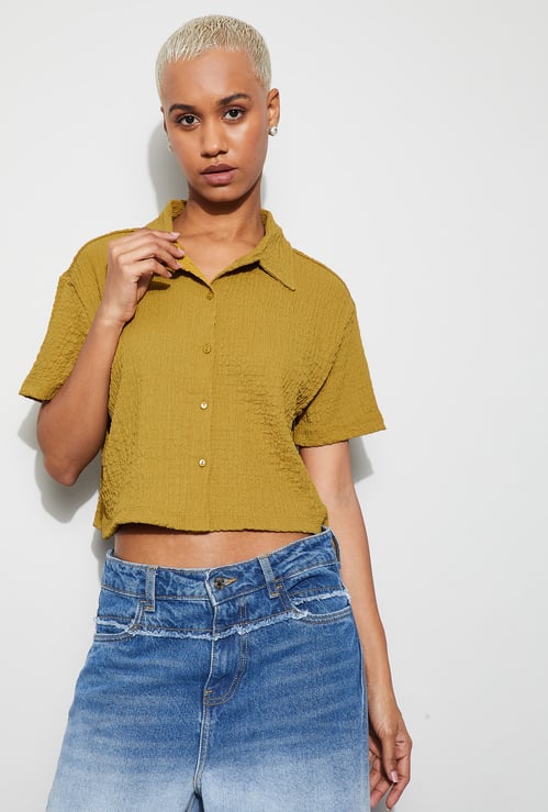 GINGER Textured Crop Shirt
