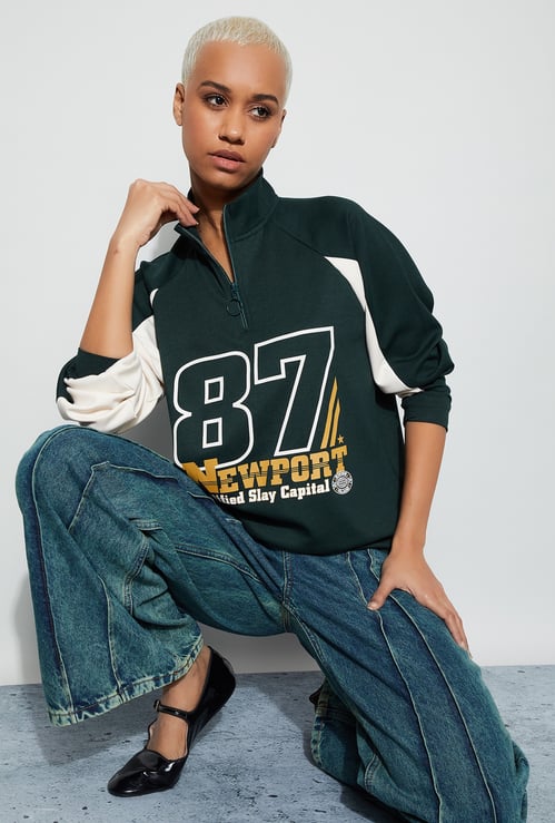 GINGER Graphic Print Quarter Zip Sweatshirt