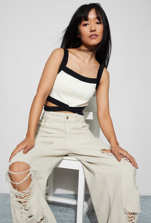 GINGER Knit Crop Top with Contrast Trim