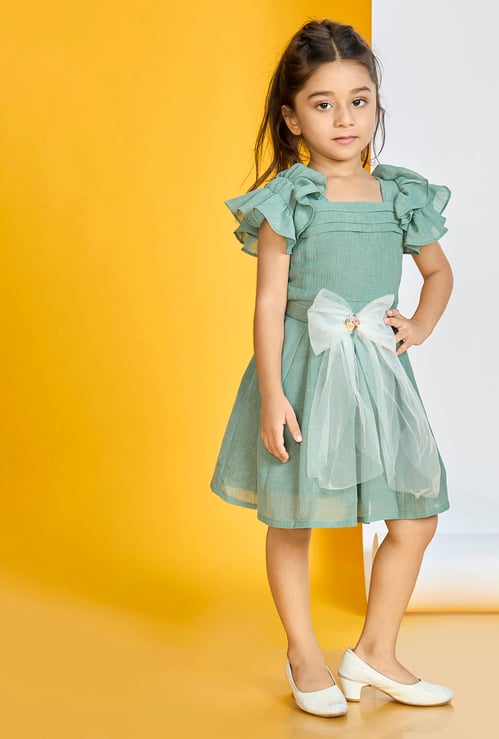 PEPPERMINT Girls Textured Bow Detail Fit and Flare Dress