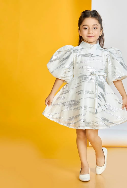 PEPPERMINT Girls Metallic Patterned A-Line Dress