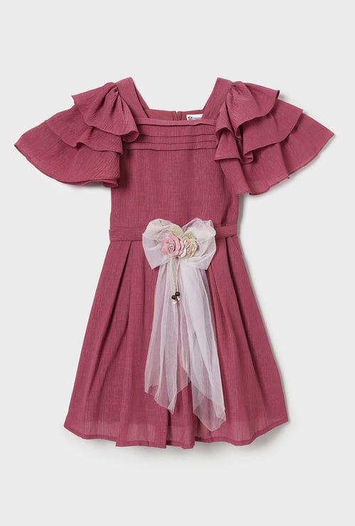 PEPPERMINT Girls Bow Detail Fit and Flare Dress