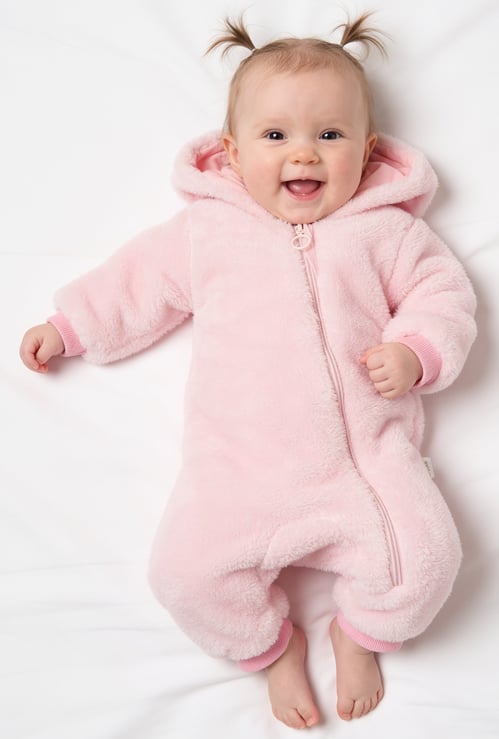 JUNIOR BABY Girls Fur-Textured Sleepsuit