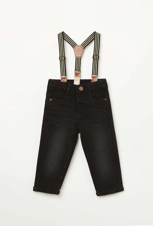 JUNIORS Boys Washed Jeans with Suspenders
