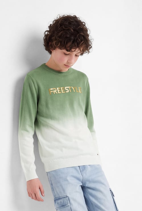 FAME FOREVER Boys Tie & Dye Typography Print Sweater