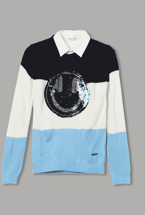 FAME FOREVER Boys Flip Sequin Collared Sweater