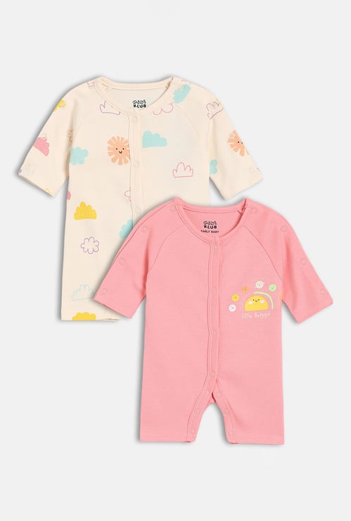 FS MINI KLUB Girls Printed Rompers - Pack of 2