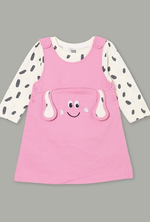 FS MINI KLUB Girls Pinafore Dress with Printed T-shirt