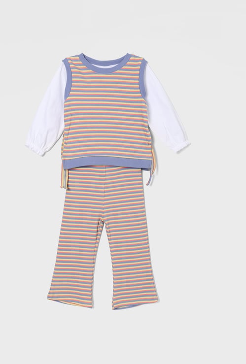 FS MINI KLUB Girls Striped T-shirt with Trousers