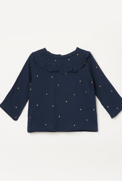 FS MINI KLUB Girls Polka Dot Woven Ruffled Top