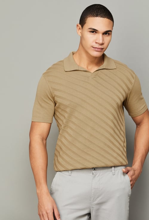 FAHRENHEIT Knitted Johnny Collar T-shirt