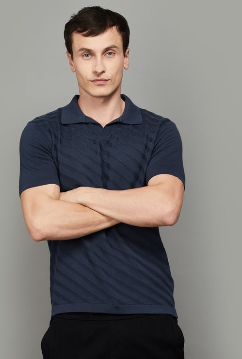 FAHRENHEIT Knitted Johnny Collar T-shirt