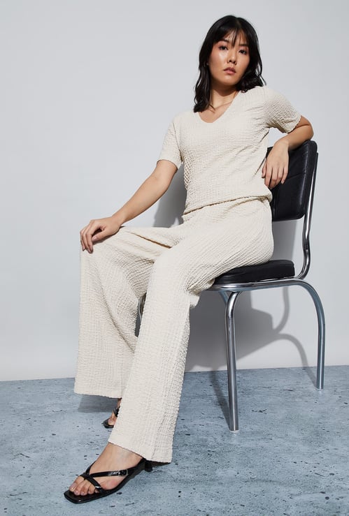 CODE Textured Wide Leg Trousers