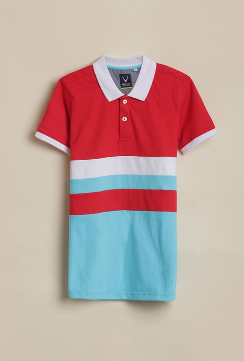 ALLEN SOLLY Boys Colourblocked Polo T-shirt