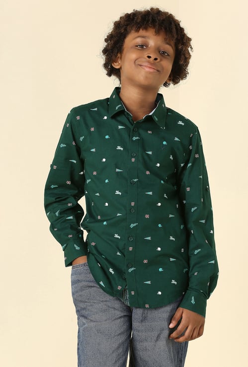 ALLEN SOLLY Boys Printed Slim Fit Shirt