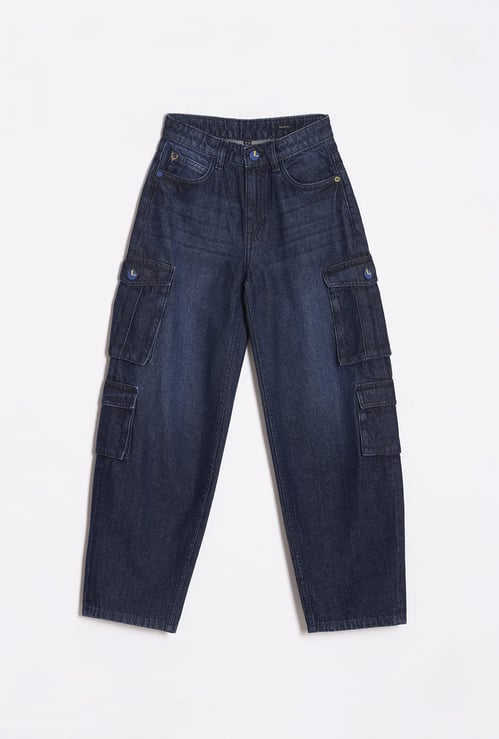 ALLEN SOLLY Boys Washed Baggy Fit Cargo Jeans
