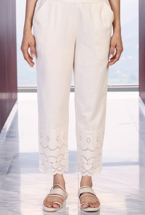 W Schiffli Straight Pants
