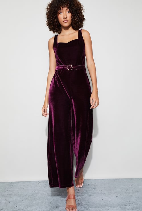 CODE Velvet Belted Jumpsuit