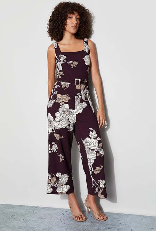 CODE Floral Print Belted Jumpsuit