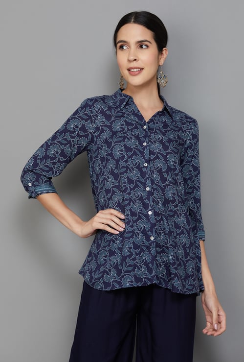 BIBA Floral Print Collared Top