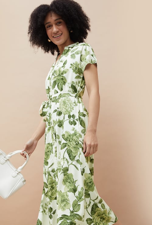 COLOUR ME BY MELANGE Printed Midi Dress
