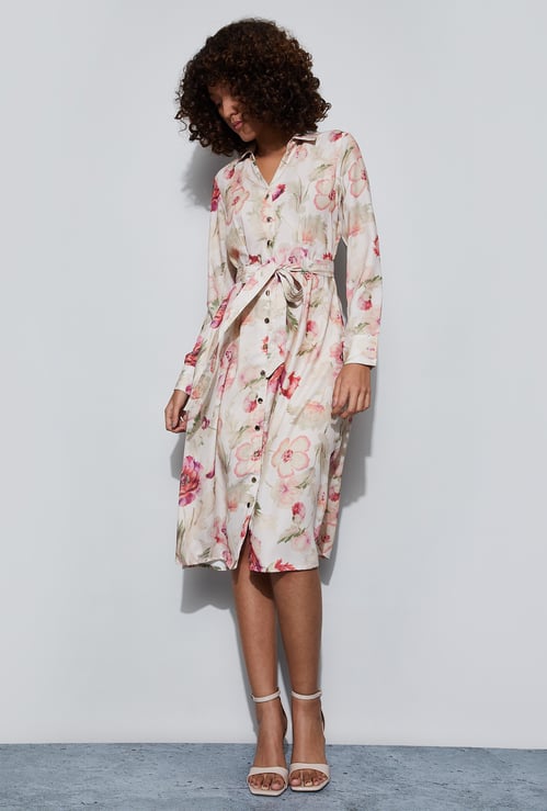 CODE Floral Print Shirt Dress with Belt