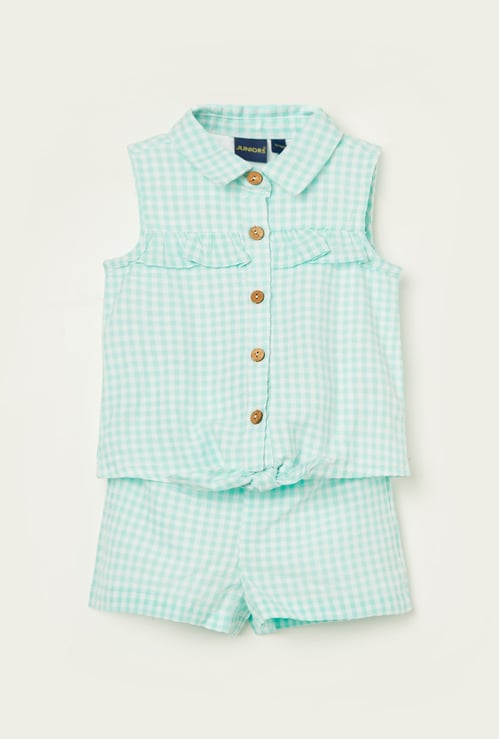 JUNIORS Girls Checked Top with Shorts Set