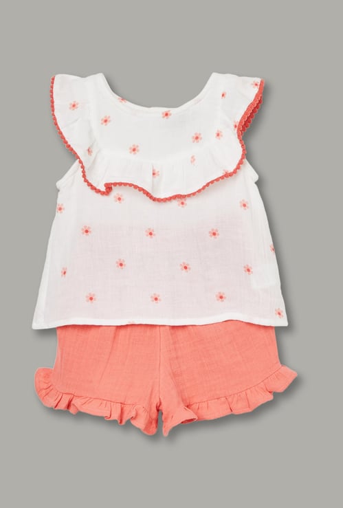JUNIORS Girls Floral Print Top with Shorts
