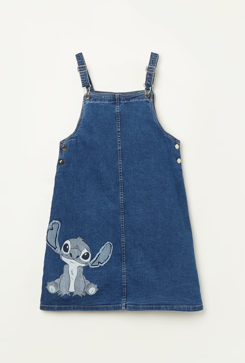 FAME FOREVER Girls Stitch Print Denim Pinafore Dress