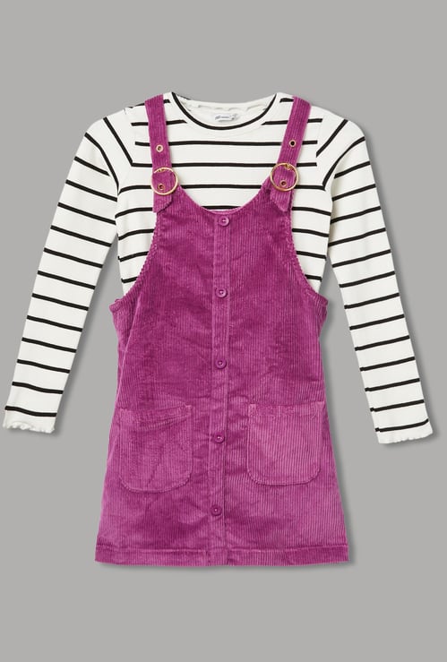 FAME FOREVER Girls Corduroy Pinafore Dress with T-shirt