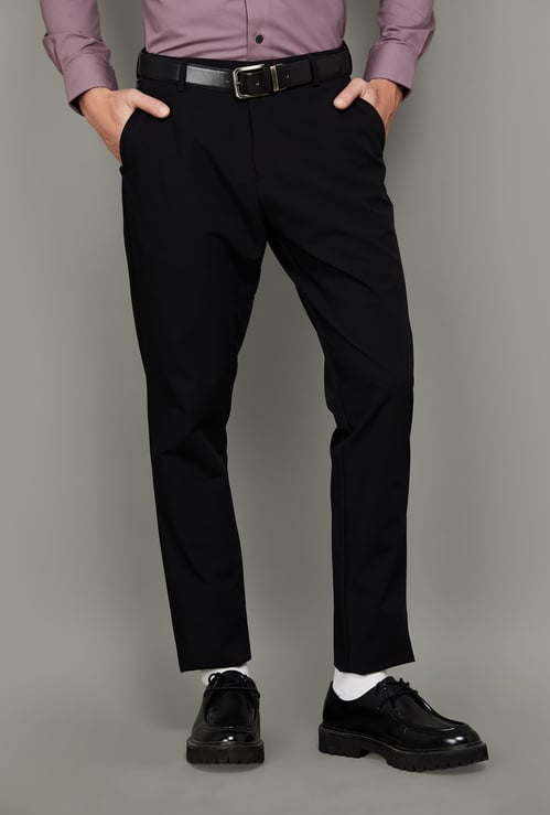 PARK AVENUE Solid Slim Straight Formal Trousers