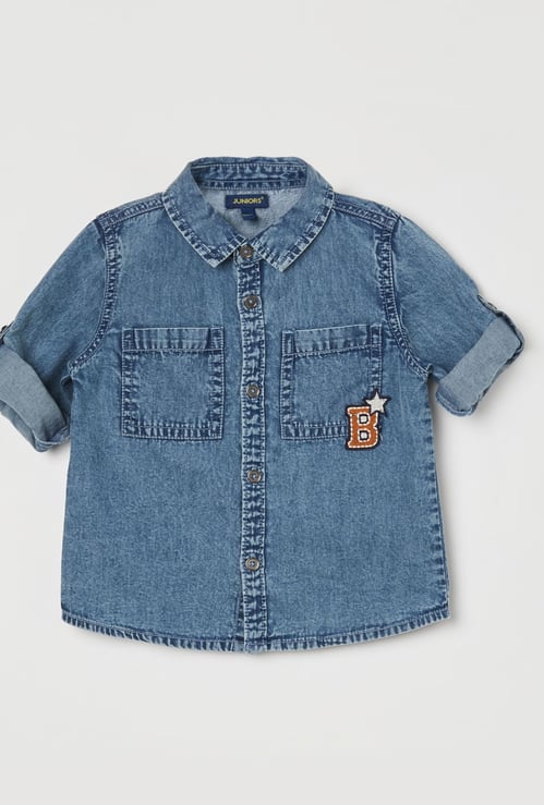 JUNIORS Boys Embroidered Denim Shirt