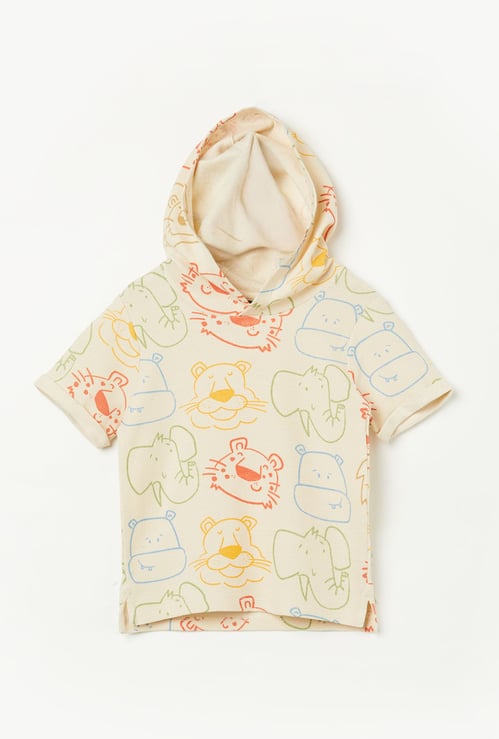 JUNIORS Boys Animal Print Hooded T-shirt