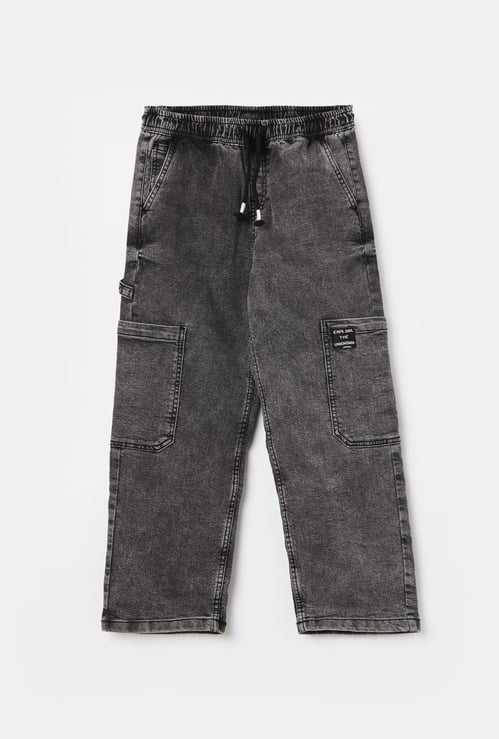 FAME FOREVER Boys Acidwashed Cargo Jeans