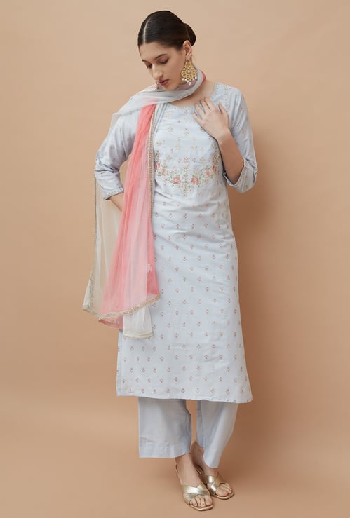 MELANGE Embroidered Yoke Straight Kurta Set
