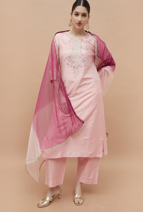 MELANGE Embroidered Straight Kurta Set