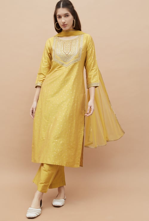 MELANGE Embroidered Straight Kurta Set