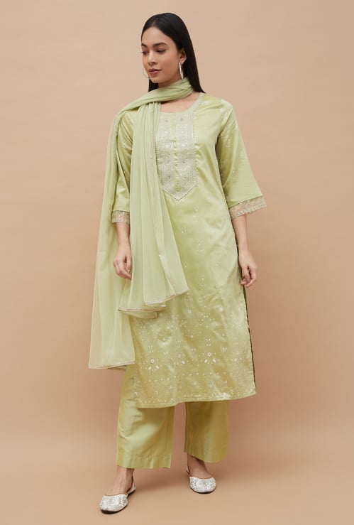 MELANGE Embroidered Straight Kurta Set