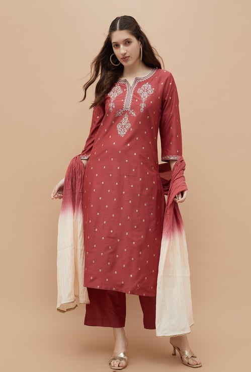 MELANGE Embroidered Straight Kurta Set