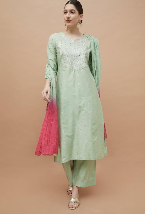 MELANGE Embroidered Straight Kurta Set