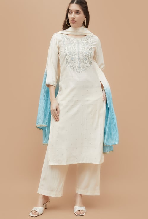 MELANGE Embroidered Straight Kurta Set
