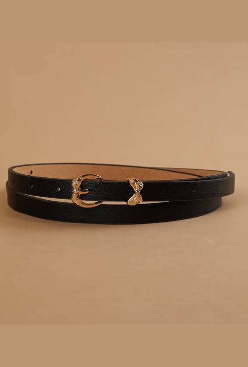 GINGER Slim Belt with Bow Motif Buckle