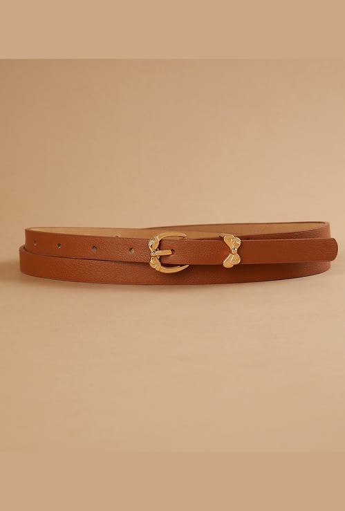 GINGER Slim Belt with Bow Motif Buckle