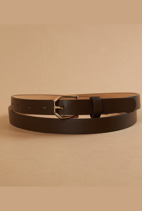 GINGER Solid Slim Belt with Geometric Buckle
