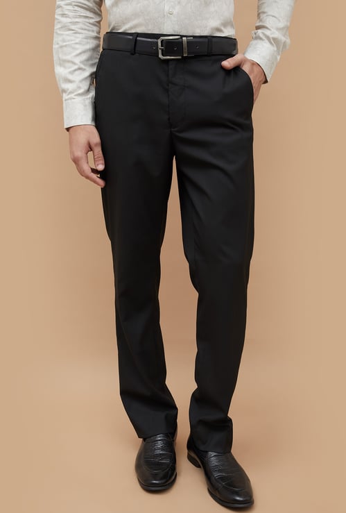 CODE Solid Regular Fit Formal Trousers