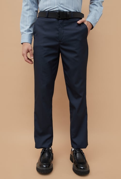 CODE Solid Regular Fit Formal Trousers