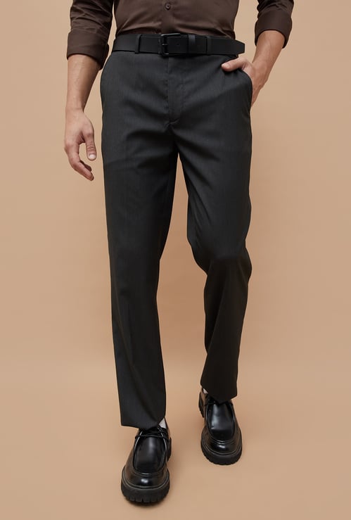 CODE Solid Regular Fit Formal Trousers